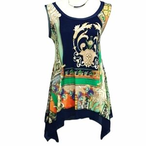 Laura Max Handkerchief Hem Shark Bite Wearable Art Sleeveless Tunic EUC sz M